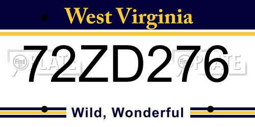 72ZD276 West Virginia License Plate