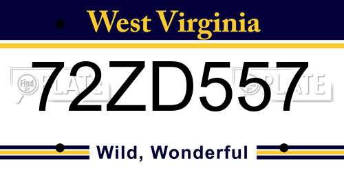 72ZD557 West Virginia License Plate
