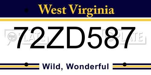 72ZD587 West Virginia License Plate