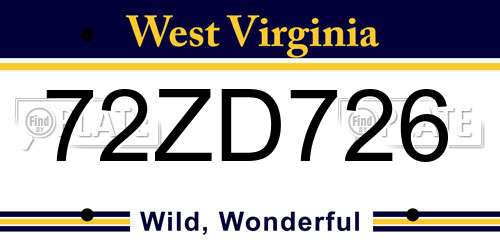 72ZD726 West Virginia License Plate