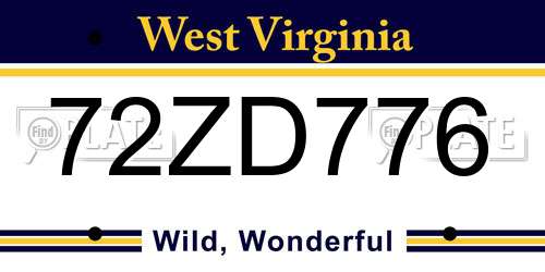 72ZD776 West Virginia License Plate