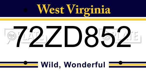 72ZD852 West Virginia License Plate