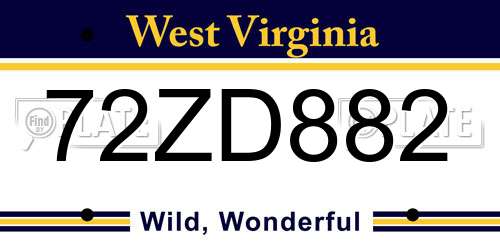 72ZD882 West Virginia License Plate