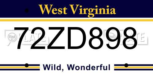 72ZD898 West Virginia License Plate