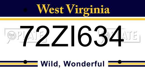 72ZI634 West Virginia License Plate