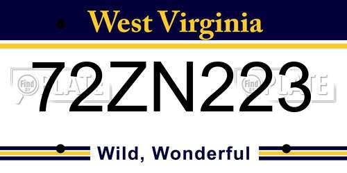 72ZN223 West Virginia License Plate