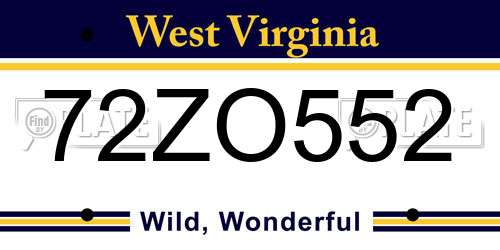 72ZO552 West Virginia License Plate