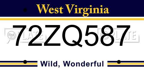 72ZQ587 West Virginia License Plate