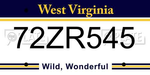 72ZR545 West Virginia License Plate