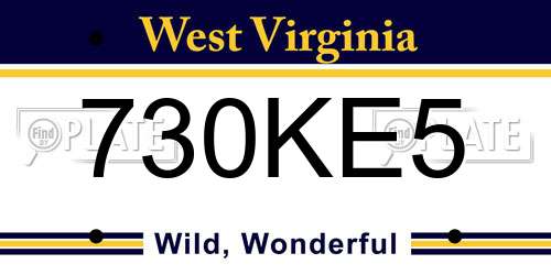 730KE5 West Virginia License Plate