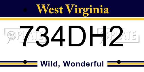 734DH2 West Virginia License Plate