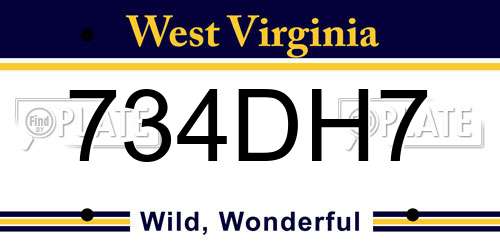 734DH7 West Virginia License Plate