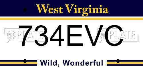 734EVC West Virginia License Plate