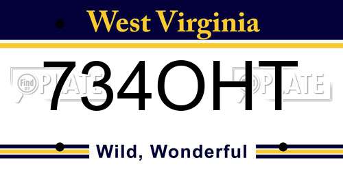 734OHT West Virginia License Plate