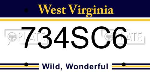 734SC6 West Virginia License Plate