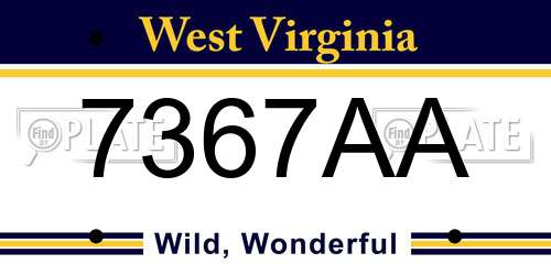 7367AA West Virginia License Plate
