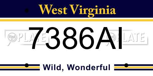 7386AI West Virginia License Plate