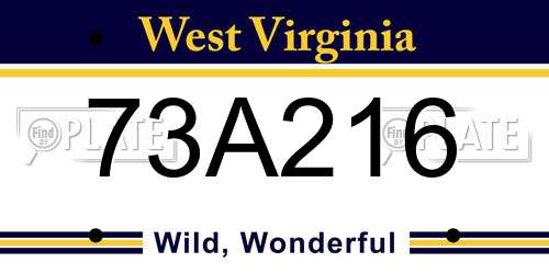73A216 West Virginia License Plate