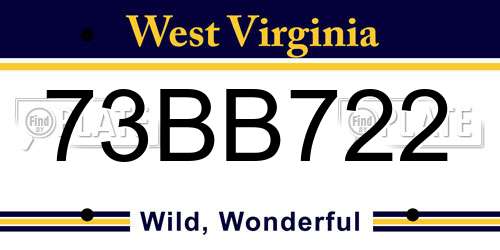 73BB722 West Virginia License Plate