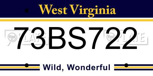 73BS722 West Virginia License Plate