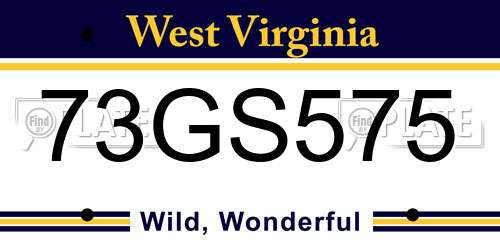 73GS575 West Virginia License Plate