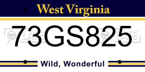73GS825 West Virginia License Plate
