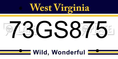 73GS875 West Virginia License Plate