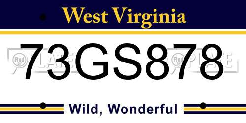 73GS878 West Virginia License Plate
