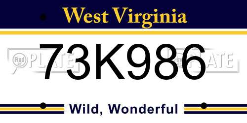 73K986 West Virginia License Plate