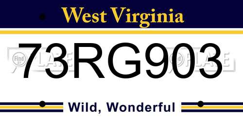 73RG903 West Virginia License Plate