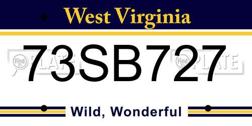 73SB727 West Virginia License Plate