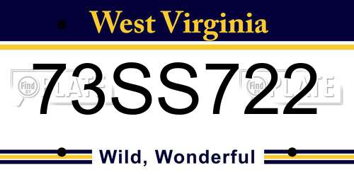 73SS722 West Virginia License Plate