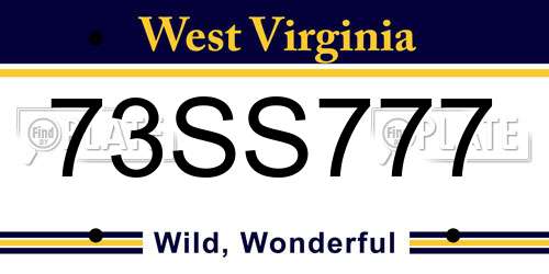 73SS777 West Virginia License Plate