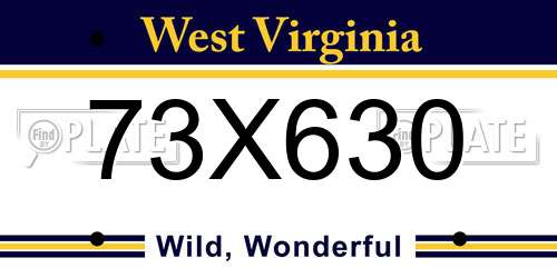 73X630 West Virginia License Plate