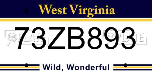 73ZB893 West Virginia License Plate