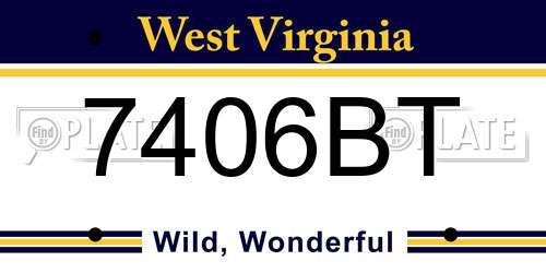 7406BT West Virginia License Plate