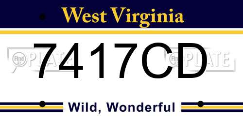 7417CD West Virginia License Plate