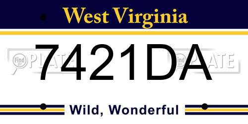 7421DA West Virginia License Plate