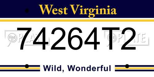 74264T2 West Virginia License Plate