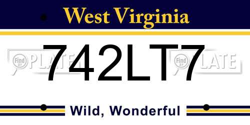 742LT7 West Virginia License Plate