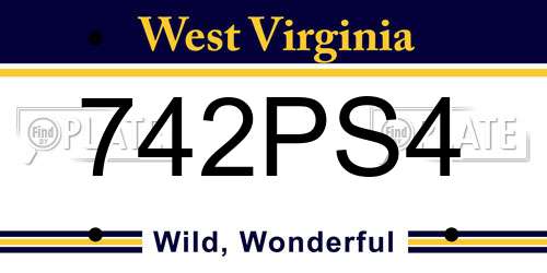 742PS4 West Virginia License Plate