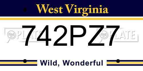 742PZ7 West Virginia License Plate