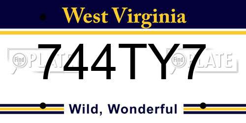 744TY7 West Virginia License Plate