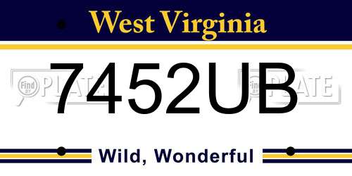 7452UB West Virginia License Plate