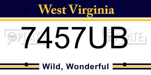 7457UB West Virginia License Plate