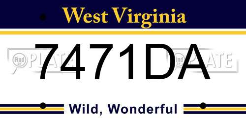 7471DA West Virginia License Plate