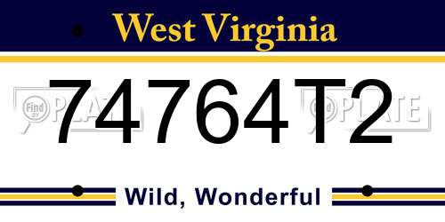 74764T2 West Virginia License Plate
