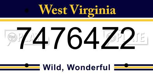 74764Z2 West Virginia License Plate