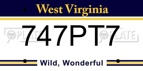 747PT7 West Virginia License Plate