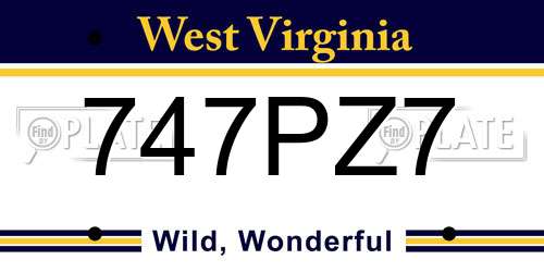 747PZ7 West Virginia License Plate